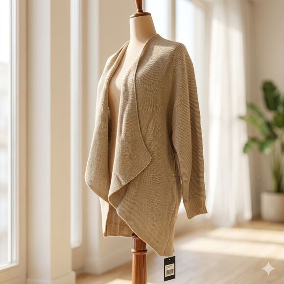 Sweaters - COZY CHIC Tan Knit Waterfall Cardigan | Oversized Drape Front | Small